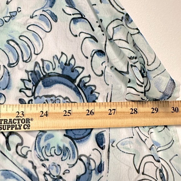 Chico's Blue and White Poncho Boxy Tunic Chiffon Layered Top Womebs size S (D13) - Picture 4 of 7